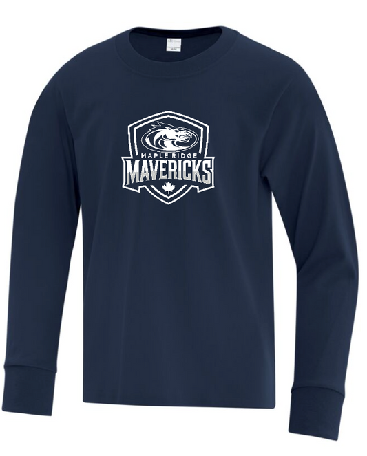 MAPLE RIDGE ELEMENTARY SCHOOL COTTON LONG SLEEVE TSHIRT WITH FULL FRONT MAPLE RIDGE MAVERICKS LOGO