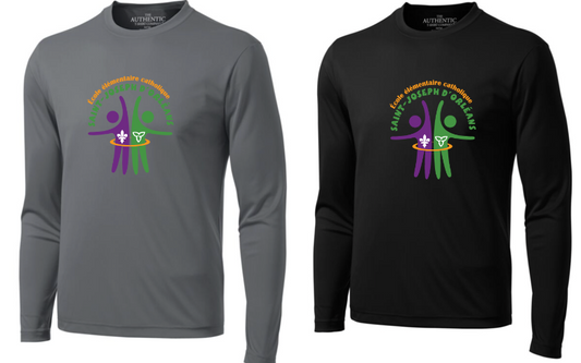 ÉCOLE ÉLÉMENTAIRE CATHOLIQUE SAINT JOSEPH ATC DRYFIT LONG SLEEVE TSHIRT WITH FULL FRONT HEAT PRESSED LOGO
