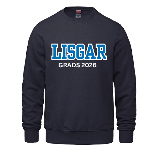 LISGAR COLLEGIATE INSTITUTE CREW NECK SWEATSHIRT WITH FULL FRONT APPLIQUÉ (GRADS 2026)