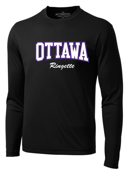 CORA SHORE DRYFIT LONG SLEEVE TSHIRT WITH HEAT PRESSED FULL FRONT OTTAWA LOGO