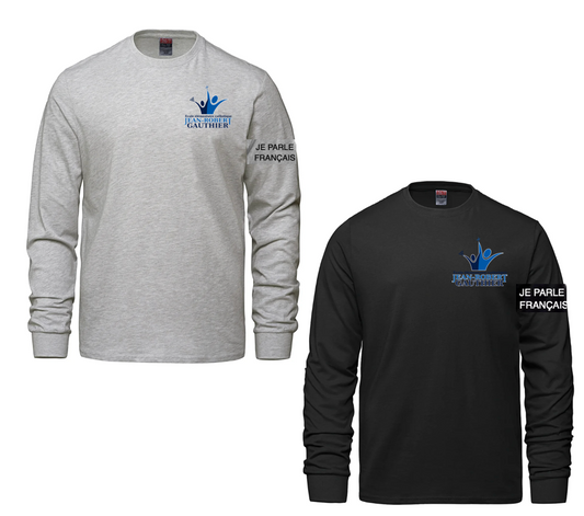 JEAN-ROBERT GAUTHIER COTTON LONG SLEEVE TSHIRT YOUTH OR ADULT WITH LEFT CHEST HEAT PRESS