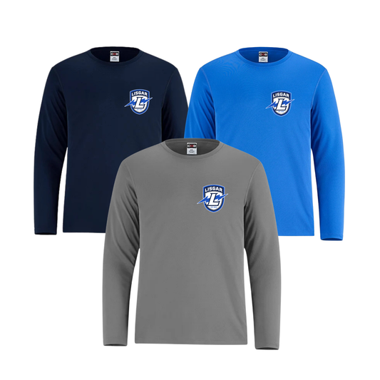 LISGAR LONG SLEEVE DRYFIT WITH LEFT CHEST HEAT PRESS LIGHTNING LOGO SHORE