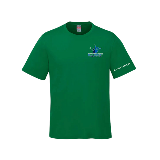 JEAN-ROBERT GAUTHIER PARKOUR SHORT SLEEVE TSHIRT WITH LEFT CHEST LOGO AND "JE PARLE FRANÇAIS" ON SLEEVE