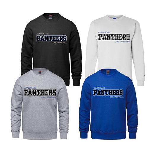 CUMBERLAND PANTHERS GIRLS FOOTBALL CHAMPION COTTON SWEATSHIRT WITH FULL FRONT APPLIQUE