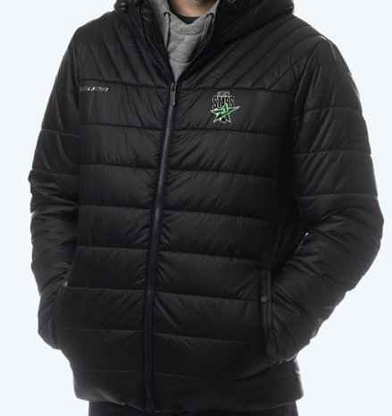EAST OTTAWA SHOOTING STARS BAUER HOODED PUFFER JACKET - BLACK -YOUTH WITH EMBROIDERED LEFT CHEST LOGO