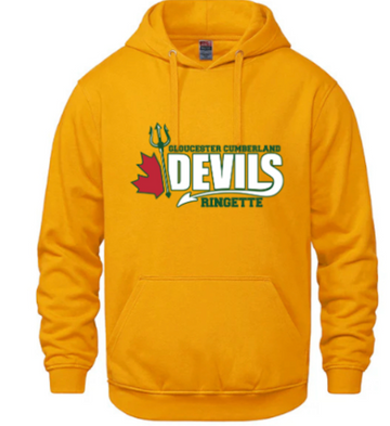GLOUCESTER CUMBERLAND DEVILS COTTON FLEECE HOODIE ADULT - GOLD