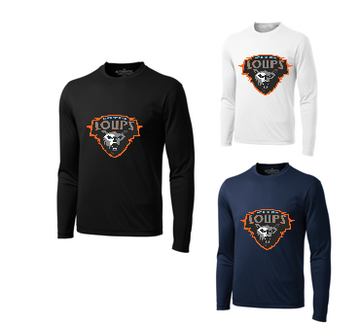 MER BLEUE LOUPS ATC DRYFIT LONG SLEEVE TSHIRT WITH FULL FRONT HEAT PRESSED LOGO