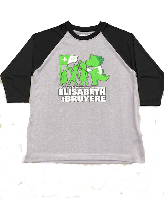 ÉCOLE ÉLÉMENTAIRE CATHOLIQUE ÉLISABETH-BRUYÈRE BASEBALL 2 TONE SHIRT WITH 3 COLOUR PRINTED LOGO