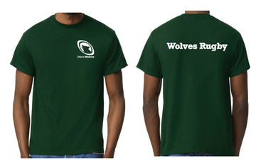 OTTAWA WOLVES RUGBY COTTON SHORT SLEEVE T-SHIRT WITH LEFT CHEST HEAT PRESSED LOGO AND WOLVES RUGBY HEAT PRESSED ON BACK