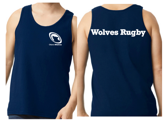 OTTAWA WOLVES RUGBY TANK TOP WITH LEFT CHEST HEAT PRESSED LOGO AND WOLVES RUGBY HEAT PRESSED ON BACK