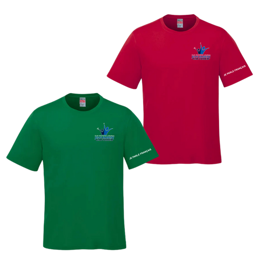 JEAN-ROBERT GAUTHIER PARKOUR SHORT SLEEVE TSHIRT WITH LEFT CHEST LOGO AND "JE PARLE FRANÇAIS" ON SLEEVE