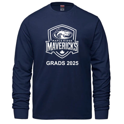 MAPLE RIDGE ELEMENTARY SCHOOL COTTON LONG SLEEVE TSHIRT WITH HEAT PRESSED MAPLE RIDGE GRADS 2025 LOGO