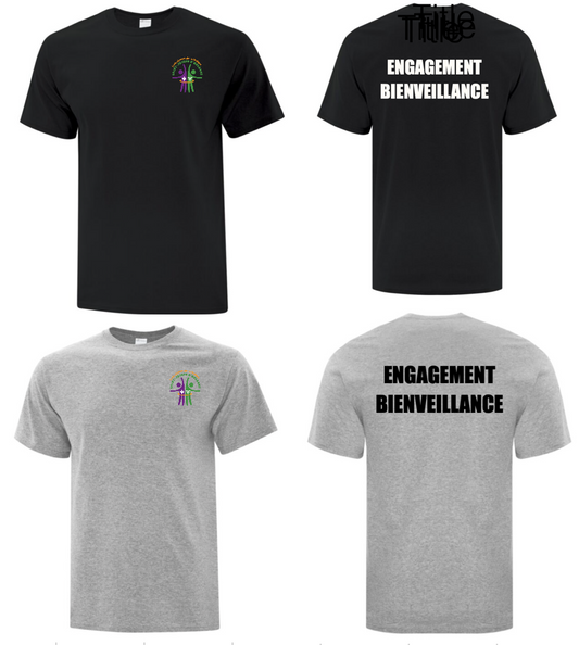 ÉCOLE ÉLÉMENTAIRE CATHOLIQUE SAINT JOSEPH ATC COTTON TSHIRT WITH HEAT PRESSED LEFT CHEST LOGO AND BACK PRINT
