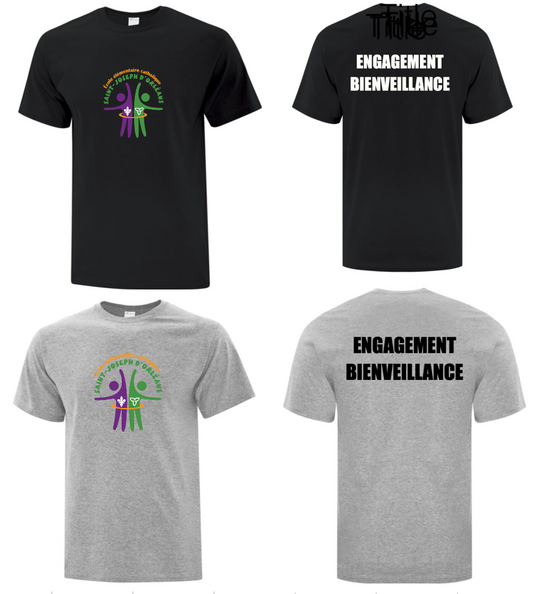 ÉCOLE ÉLÉMENTAIRE CATHOLIQUE SAINT JOSEPH D'ORLÉANS ATC COTTON TSHIRT WITH FULL FRONT HEAT PRESSED LOGO AND BACK PRINT