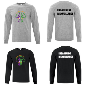 ÉCOLE ÉLÉMENTAIRE CATHOLIQUE SAINT JOSEPH COTTON LONG SLEEVE TSHIRT WITH FULL FRONT HEAT PRESSED LOGO AND BACK PRINT