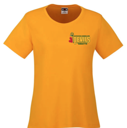 GCRA DEVILS DRYFIT SHORT SLEEVE TEE WOMENS WITH HEAT PRESS LOGO GOLD
