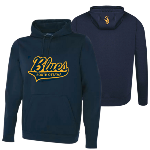 OTTAWA SOUTH BLUES ATC PERFORMANCE POLYESTER FLEECE HOODIE WITH SOLL BLUES TWILL EMBROIDERED LOGO FULL FRONT AND SO LOGO EMBROIDERED ON HOOD