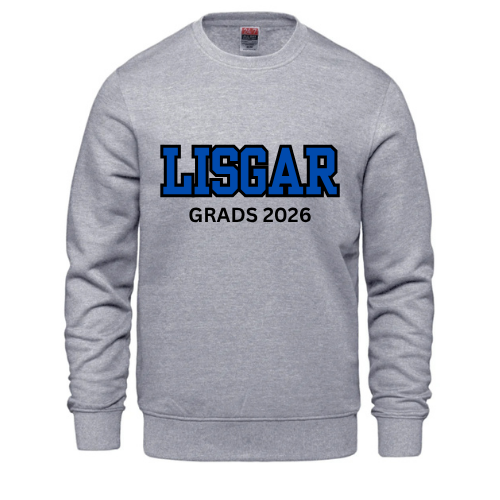LISGAR COLLEGIATE INSTITUTE CREW NECK SWEATSHIRT WITH FULL FRONT APPLIQUÉ (GRADS 2026)