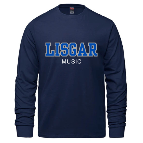 LISGAR COLLEGIATE INSTITUTE LONG SLEEVE COTTON TSHIRT WITH HEAT PRESSED FULL FRONT MUSIC LOGO