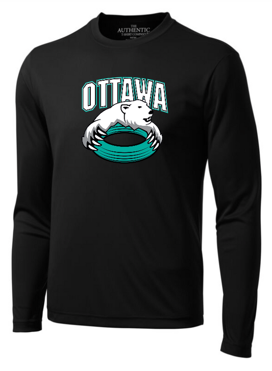 CORA SHORE DRYFIT LONG SLEEVE TSHIRT WITH HEAT PRESSED FULL FRONT BEAR LOGO