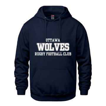 OTTAWA WOLVES RUGBY CHAMPION COTTON HOODIE ADULT WITH EMBROIDERED FULL FRONT TWILL APPLIQUE