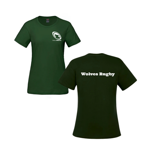 Wolves Rugby Women's Cotton T-Shirt | CX2 Parkour - Left Chest Heat Press & Wolves Rugby on the Back