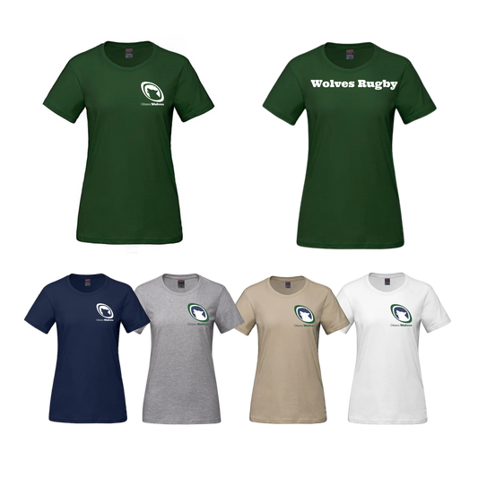 Wolves Rugby Women's Cotton T-Shirt | CX2 Parkour - Left Chest Heat Press & Wolves Rugby on the Back