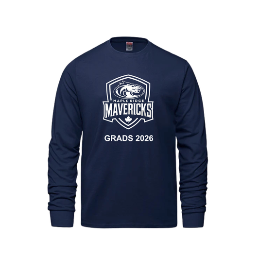 Maple Ridge Grads 2026 Cotton Long Sleeve | CX2 Breeze — Full Front Heat Press Logo