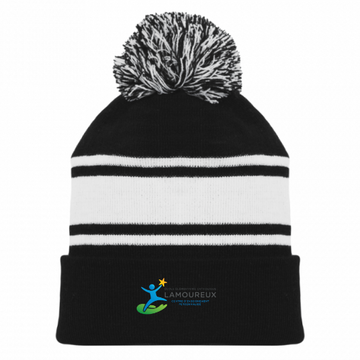 ÉCOLE ÉLÉMENTAIRE CATHOLIQUE LAMOUREUX AK POM POM HAT BLACK/WHITE WITH EMBROIDERED LOGO