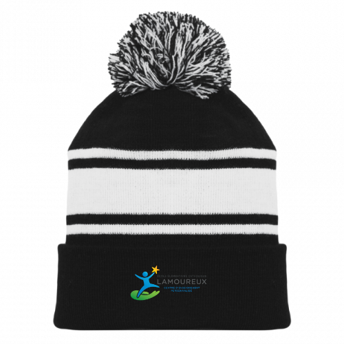 ÉCOLE ÉLÉMENTAIRE CATHOLIQUE LAMOUREUX AK POM POM HAT BLACK/WHITE WITH EMBROIDERED LOGO