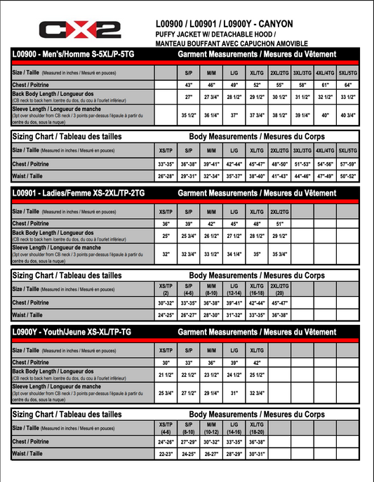 CORA CX2 CANYON YOUTH AND MENS PUFFY JACKET