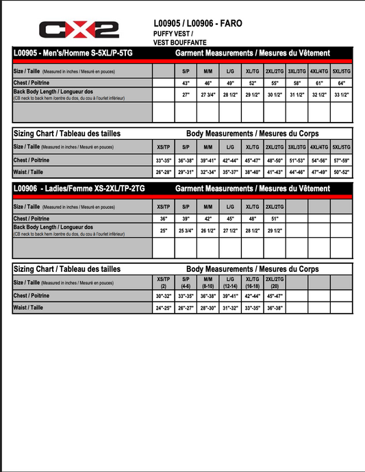 ORCC CX2 FARO LADIES PUFFY VEST