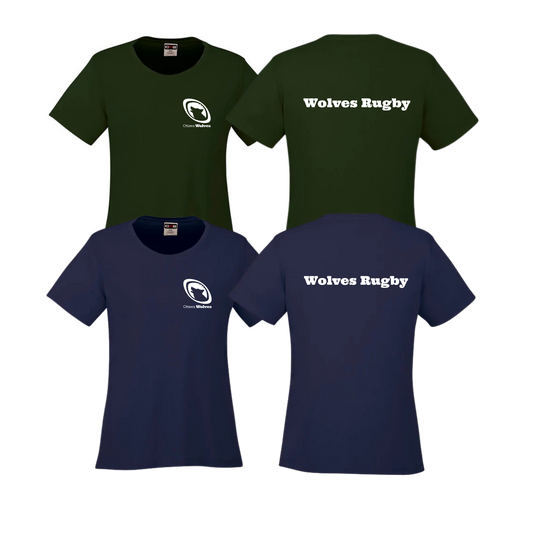 Wolves Rugby Women's Dryfit T-Shirt | CX2 Coast - Left Chest Heat Press & Wolves Rugby on the Back