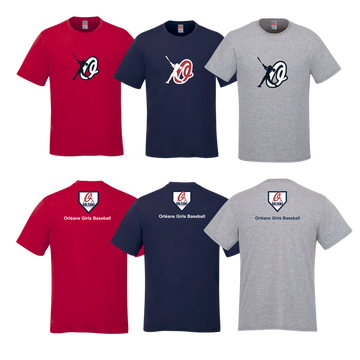 Girls OLLB Cotton T-Shirt | CX2 Parkour - Full Front & Base Logo behind the Neck + "Orléans Girls Baseball" Underneath
