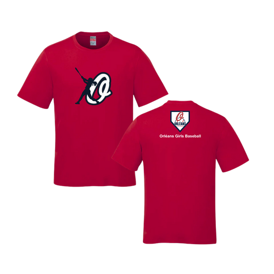 Girls OLLB Cotton T-Shirt | CX2 Parkour - Full Front & Base Logo behind the Neck + "Orléans Girls Baseball" Underneath