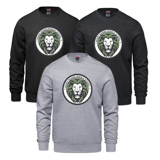 HENRY MUNRO CREWNECK SWEATSHIRT WITH FULL FRONT HEAT PRESS LOGO