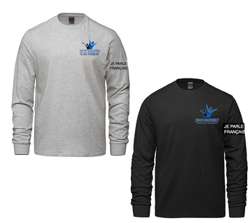 JEAN-ROBERT GAUTHIER COTTON LONG SLEEVE TSHIRT YOUTH OR ADULT WITH LEFT CHEST HEAT PRESS