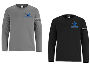 JEAN-ROBERT GAUTHIER DRYFIT LONG SLEEVE TSHIRT ADULT OR YOUTH WITH LEFT CHEST HEAT PRESS